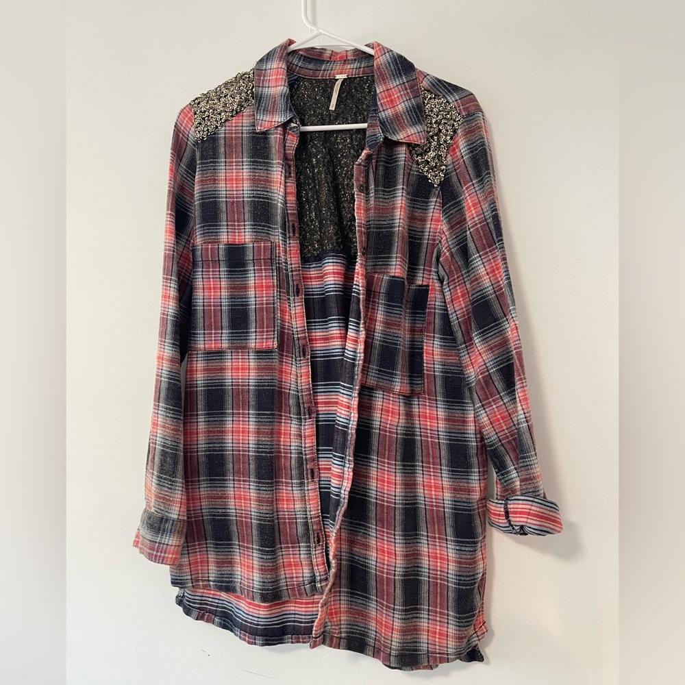 Free People, Burton up flannel with sequins on back - small